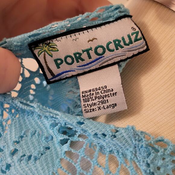 Porto Cruz Blue Crochet Swim Cover Up Dress XL Beach Layer Boho Sheer - Picture 7 of 7